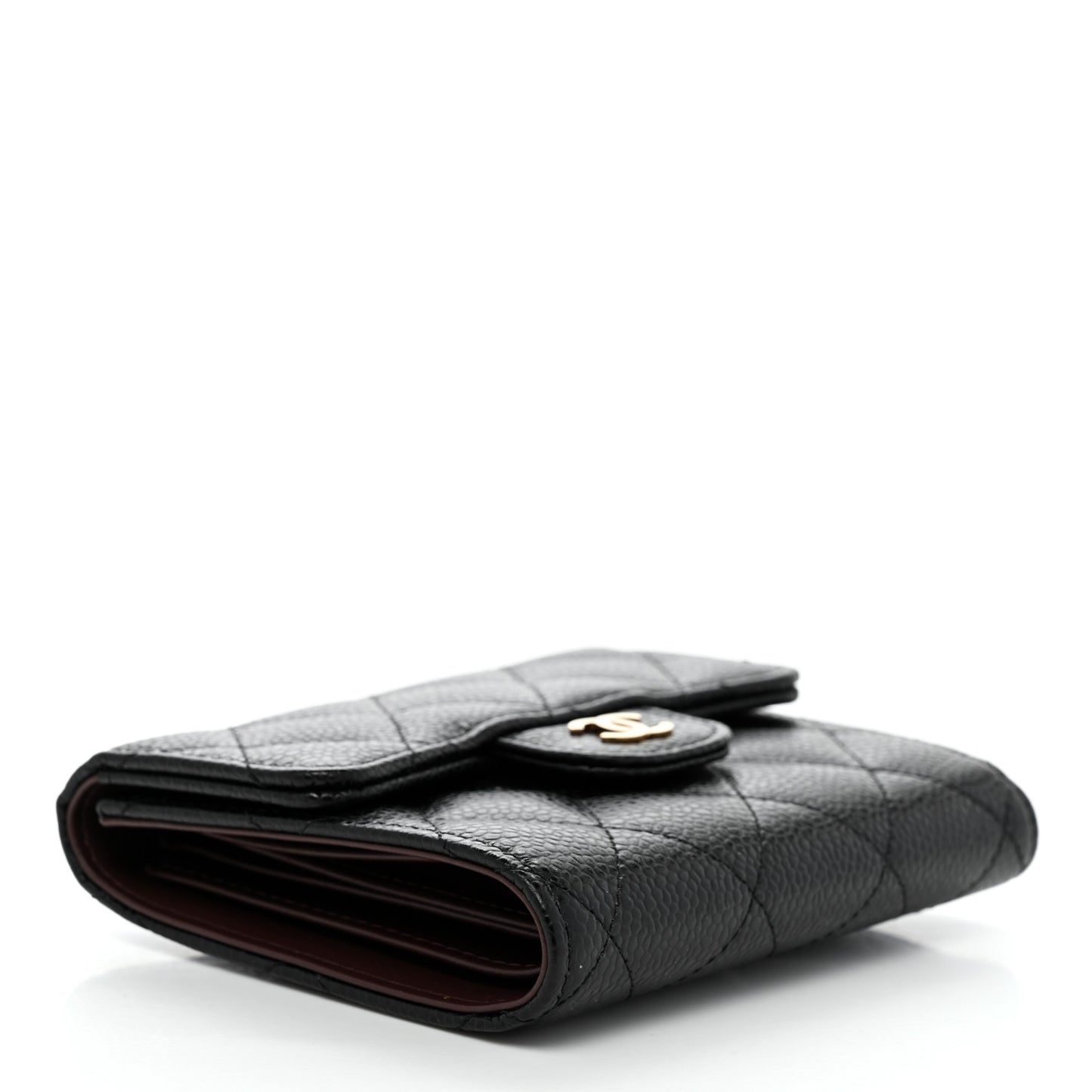 Caviar Quilted Compact Flap Wallet Black