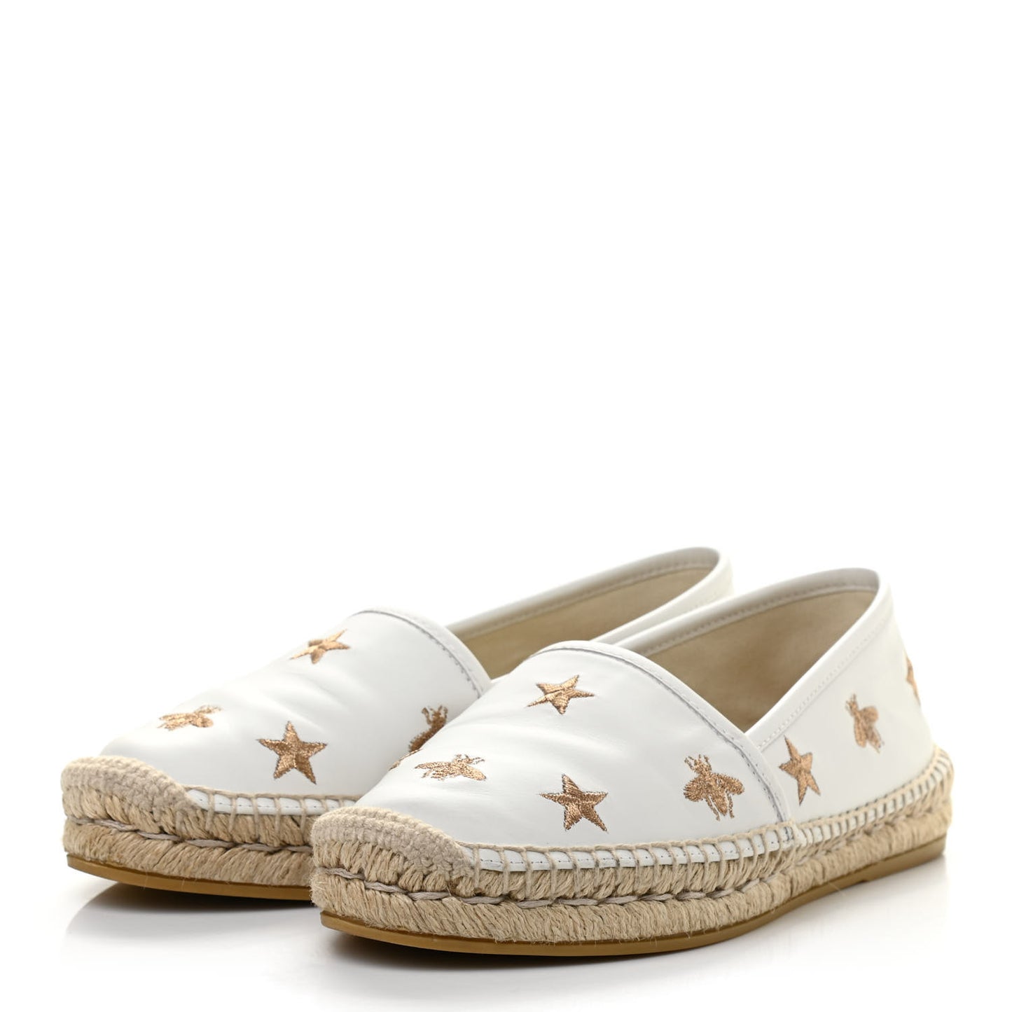 Calfskin Bee Star Embroidered Espadrilles 37 White