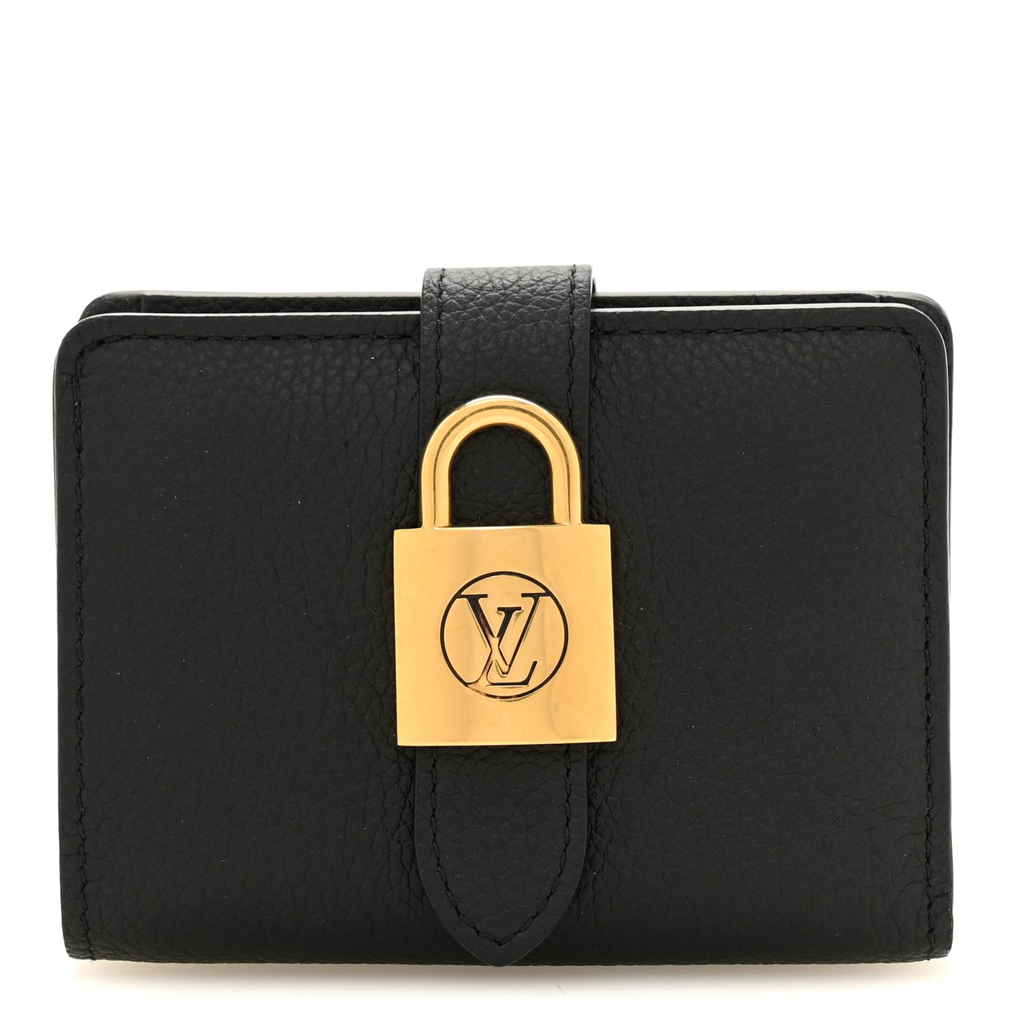 Grained Calfskin Low Key Compact Wallet Black