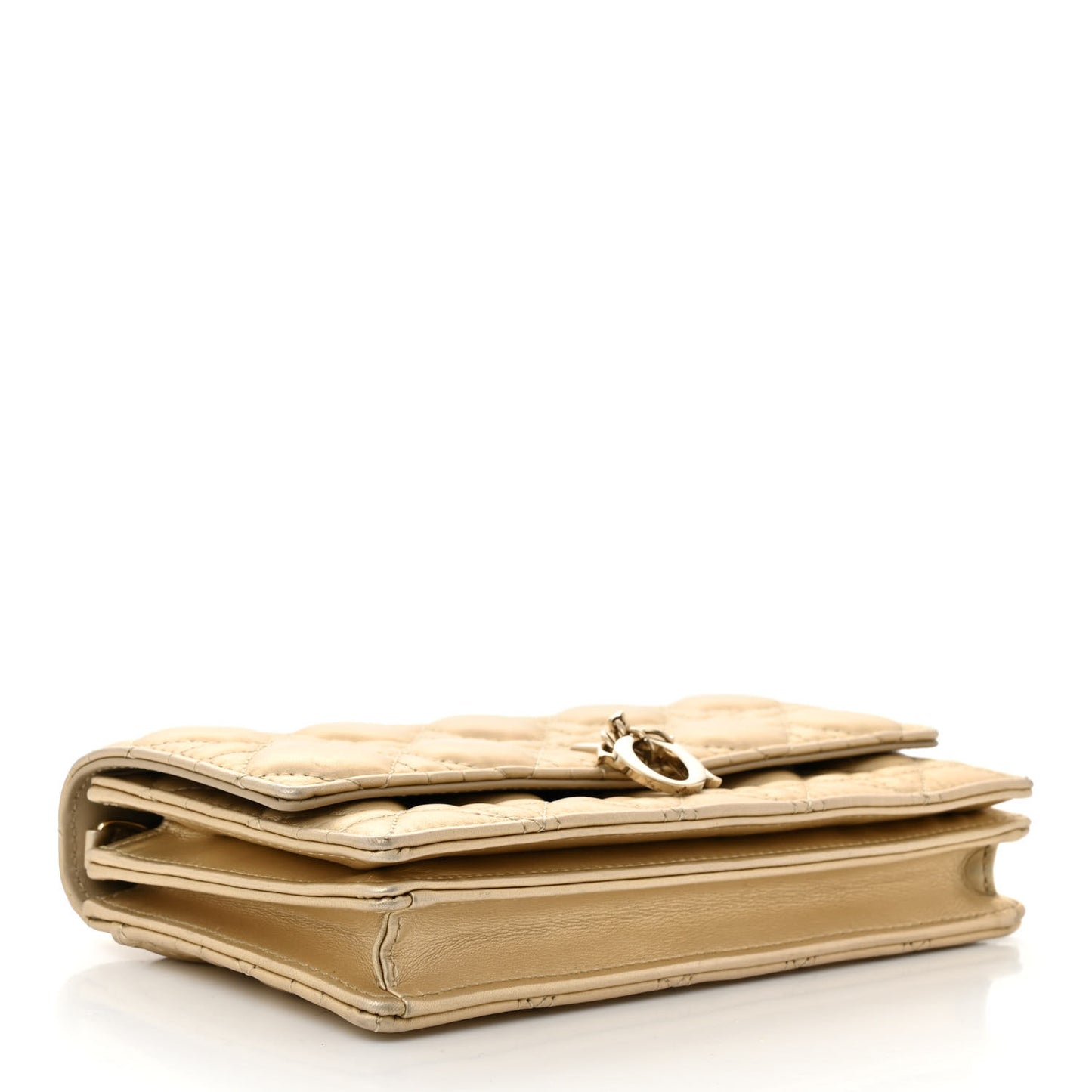 Iridescent Metallic Lambskin Cannage Mini My Dior Top Handle Clutch Gold