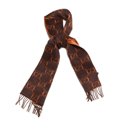 Gucci Wool Alpaca GG Monogram Big GG Rock Scarf Tangerine Brown 1 of 5