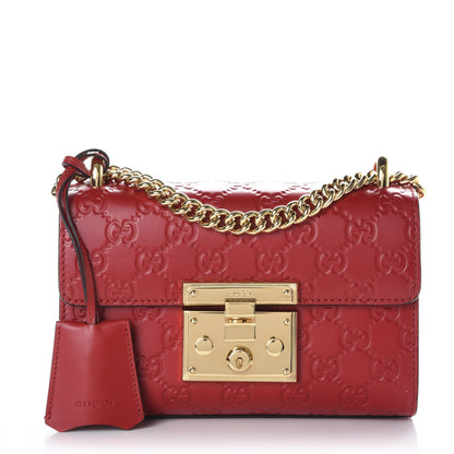 Gucci Guccissima Small Padlock Shoulder Bag Hibiscus Red 1 of 11