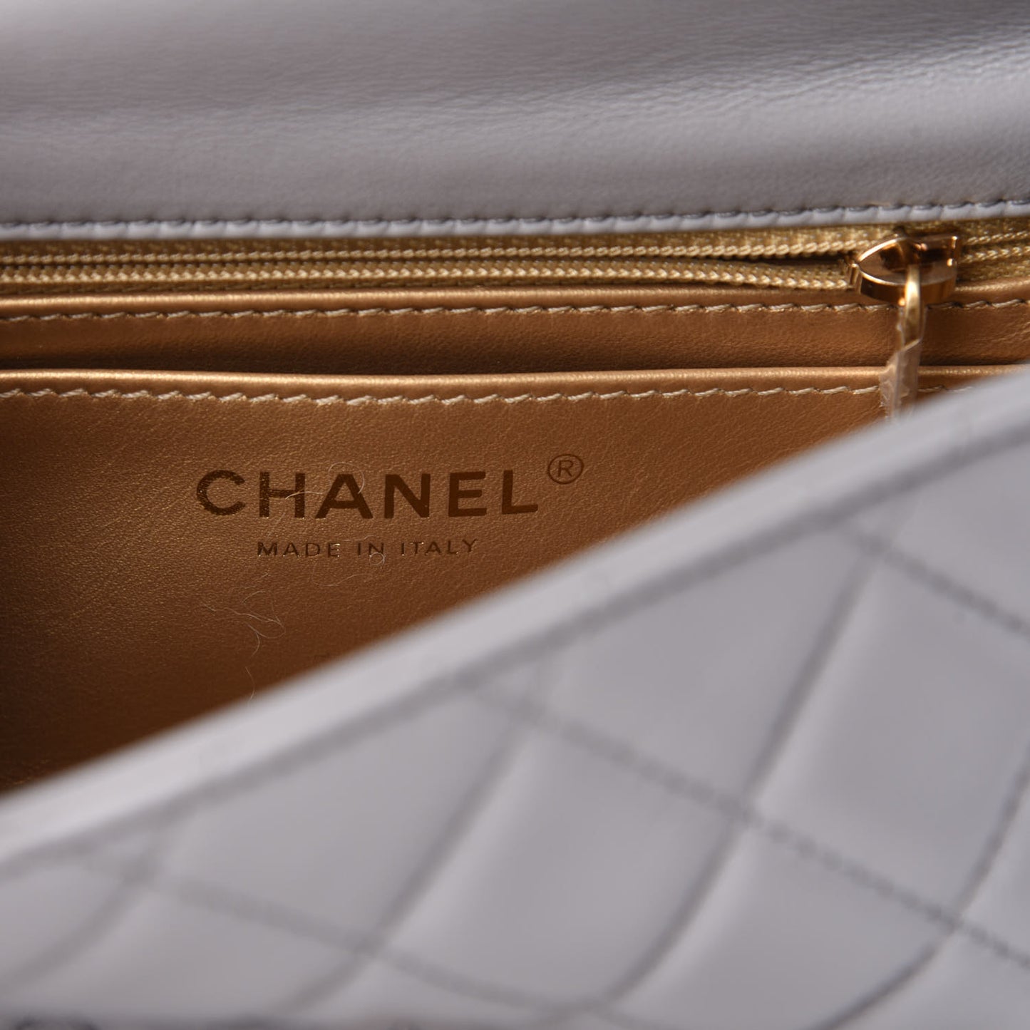 Lambskin Quilted Mini Pearl Crush Flap Light Grey