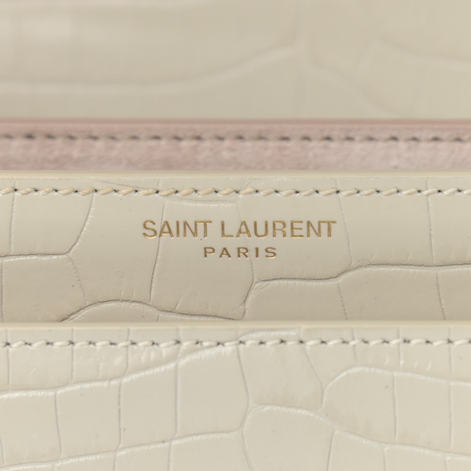 Saint Laurent Calfskin Crocodile Embossed Medium Monogram Sunset Blanc Vintage 7 of 11