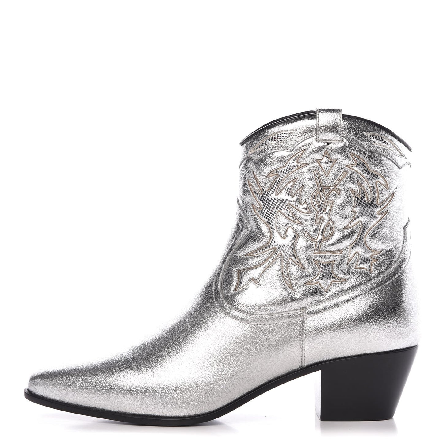 Metallic Calfskin Rock 40 Cowboy Ankle Boots 38.5 Argento