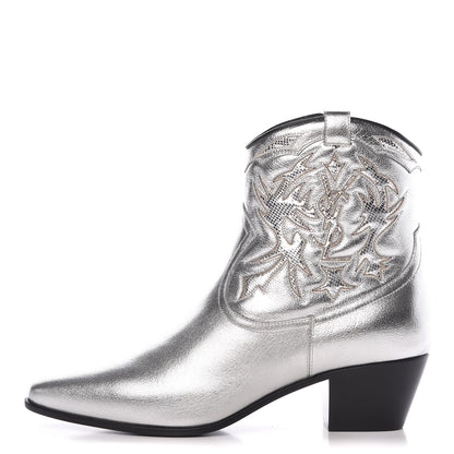 Saint Laurent Metallic Calfskin Rock 40 Cowboy Ankle Boots 38.5 Argento 1 of 9