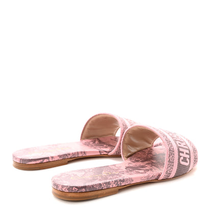 Christian Dior Canvas Toile De Jouy Embroidered Dway Flat Slide Sandals 36.5 Chateau Rose 5 of 9