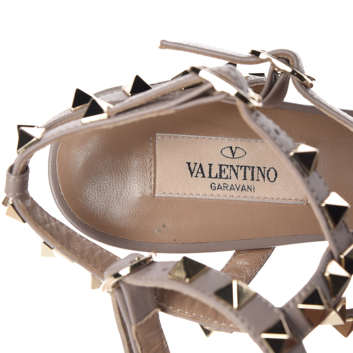 Patent Rockstud Ankle Strap Low Heel Pumps 37.5 Rubin Poudre