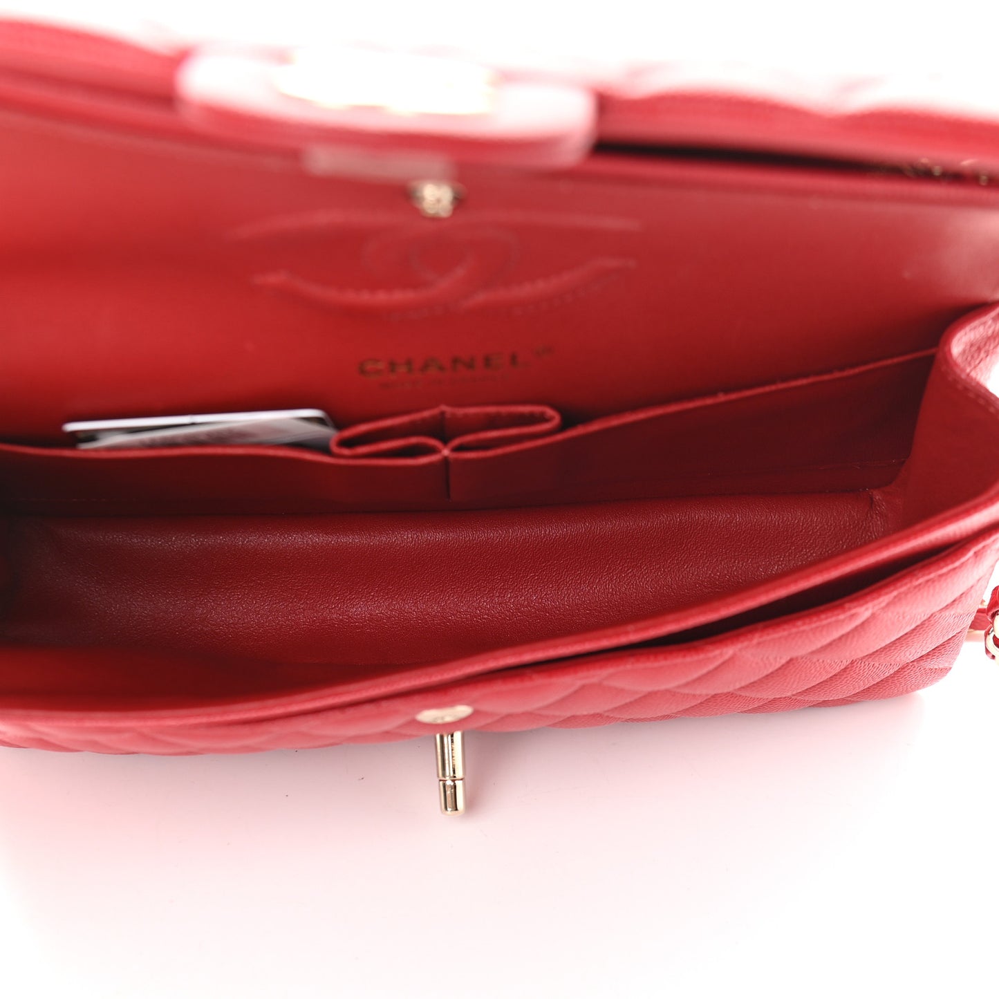 Caviar Quilted Medium Double Flap Red