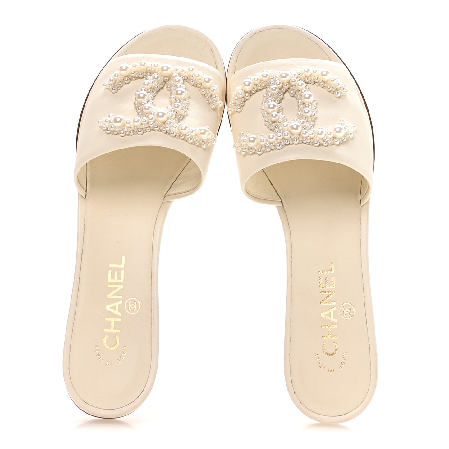 Lambskin Pearl CC Mules 38.5 Ivory