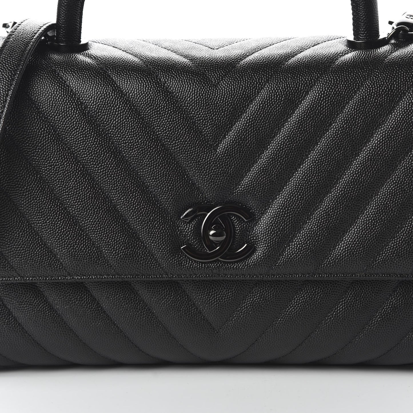 Caviar Chevron Quilted Small Coco Handle Flap So Black