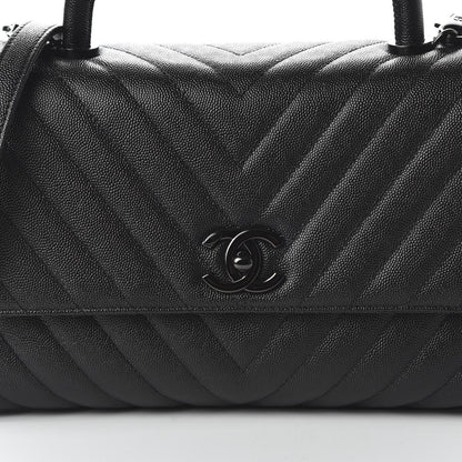 Chanel Caviar Chevron Quilted Small Coco Handle Flap So Black 10 of 11