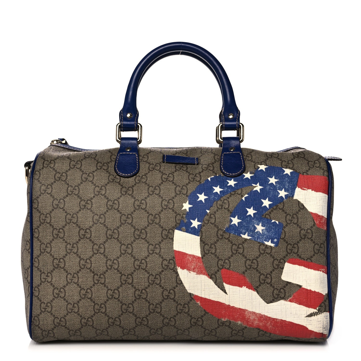 Gucci GG Plus Monogram Medium Boston USA Flag Unicef Duffle Blue 1 of 29