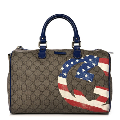 Gucci GG Plus Monogram Medium Boston USA Flag Unicef Duffle Blue 1 of 29