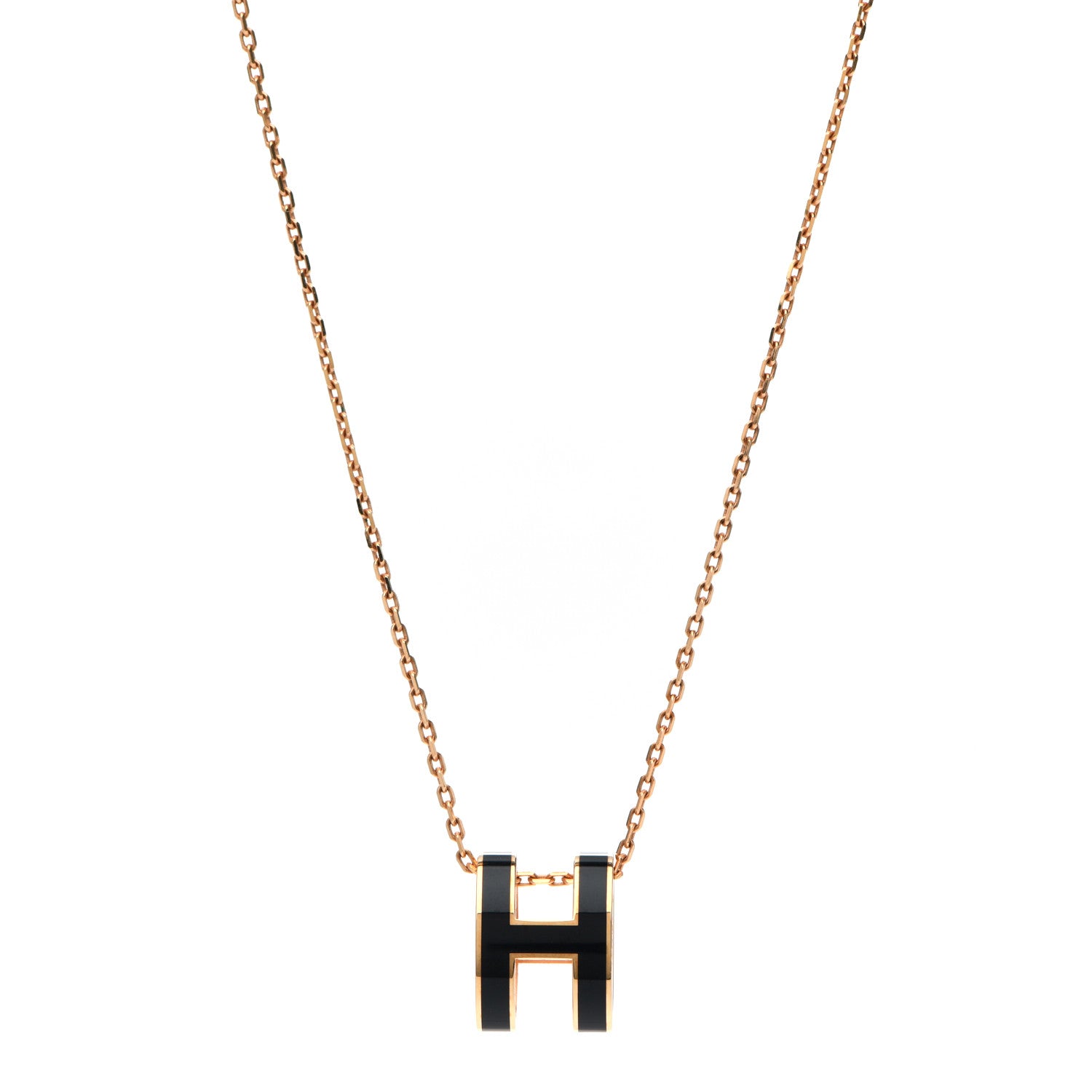 Hermes Lacquered Rose Gold Pop H Pendant Necklace Black 1 of 5