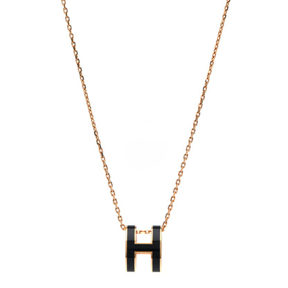 Hermes Lacquered Rose Gold Pop H Pendant Necklace Black 1 of 5
