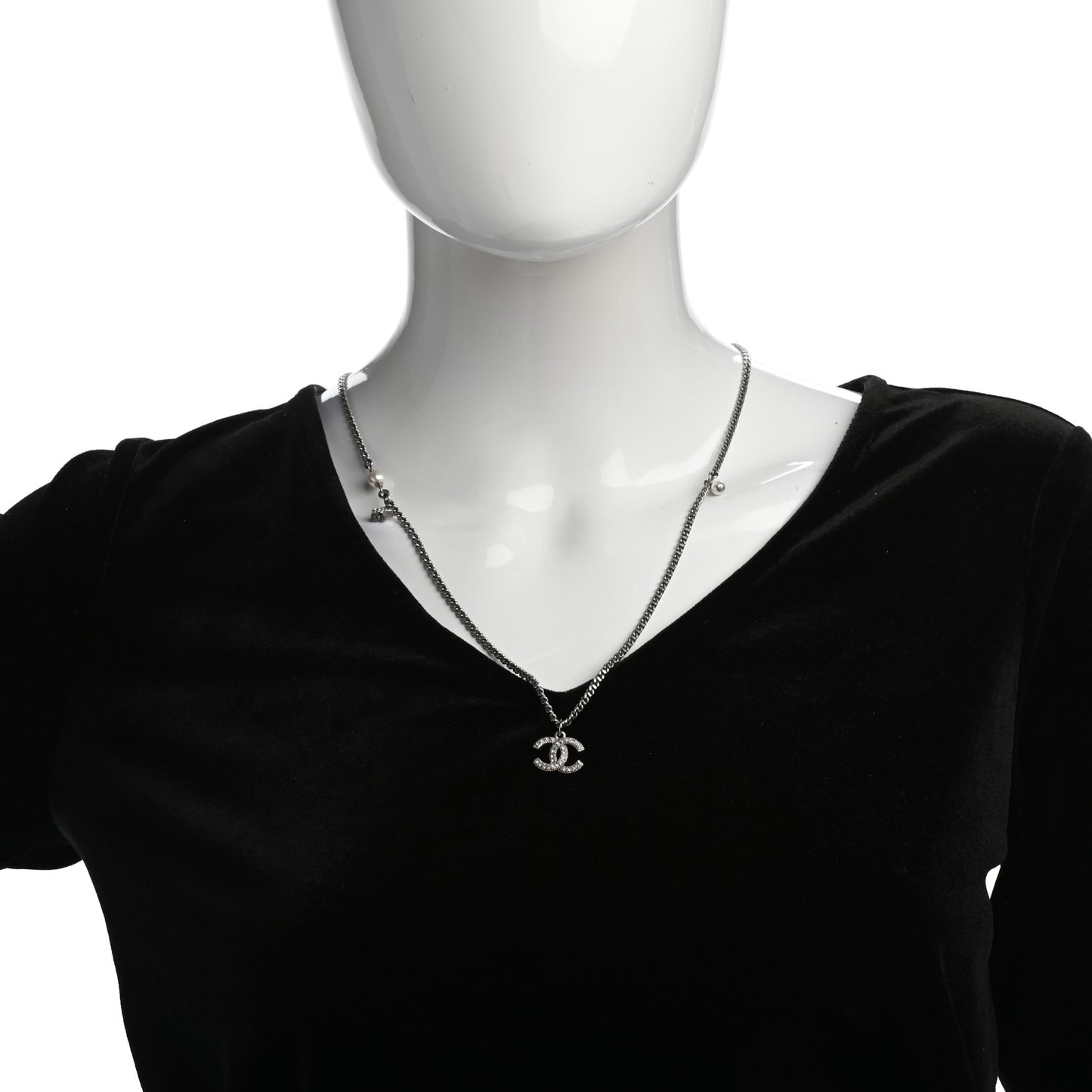 Crystal Pearl Star CC Necklace Pearly White
