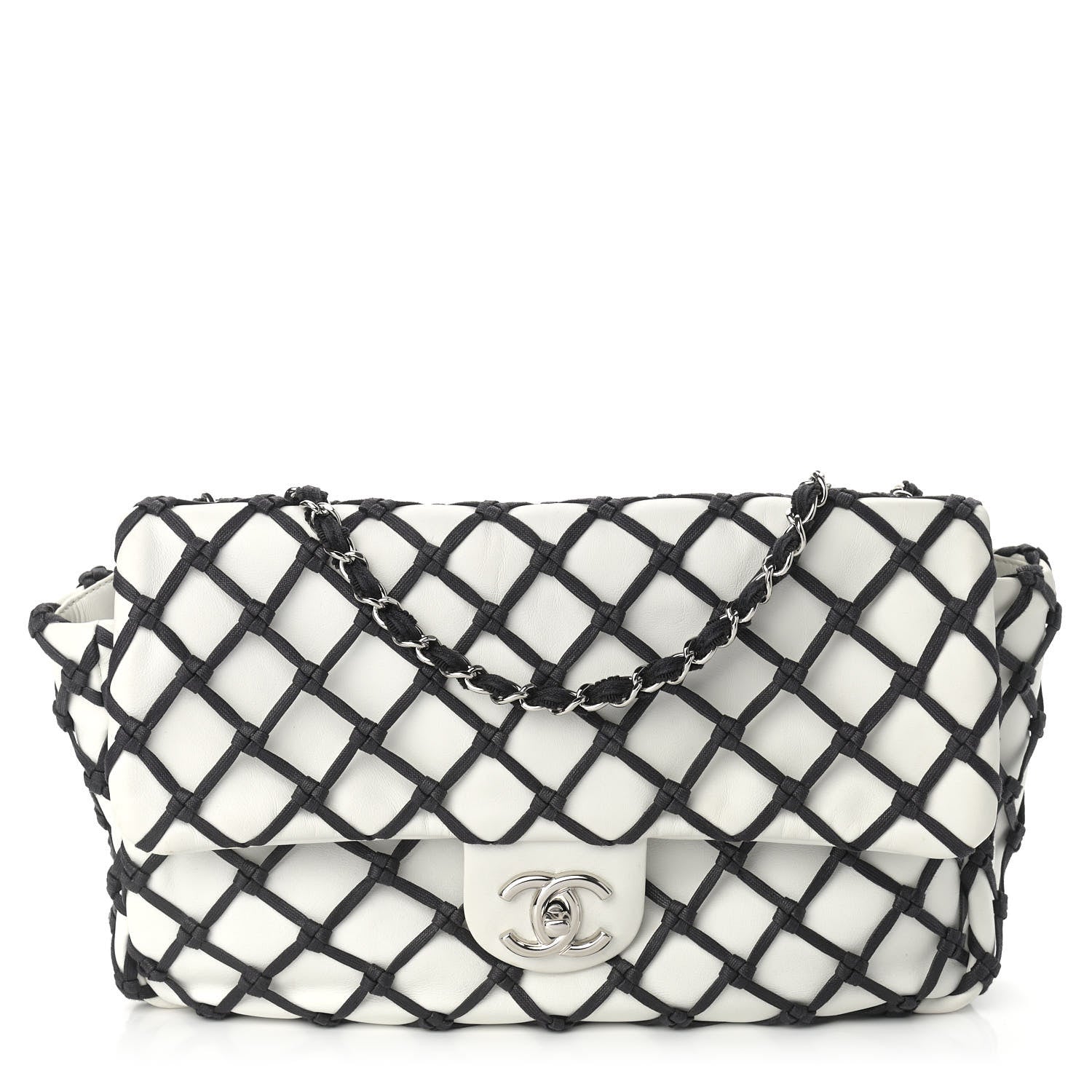 Chanel Lambskin Jumbo Canebiers Net Flap White 1 of 8