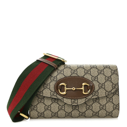 Gucci GG Supreme Monogram Azalea Calfskin Web Mini Horsebit 1955 Chain Shoulder Bag Beige Ebony Brown Sugar 1 of 10