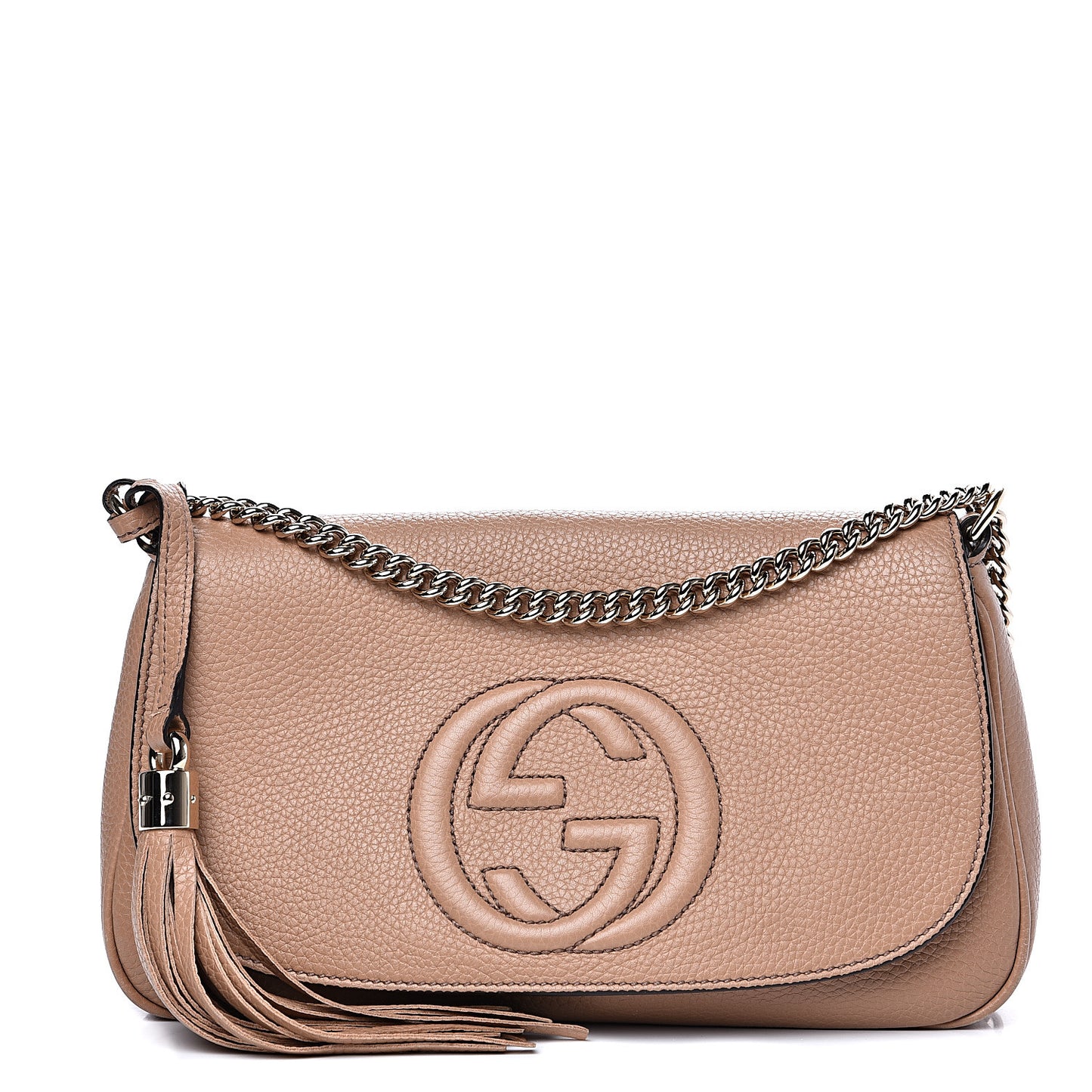 Pebbled Calfskin Medium Soho Flap Crossbody Camelia