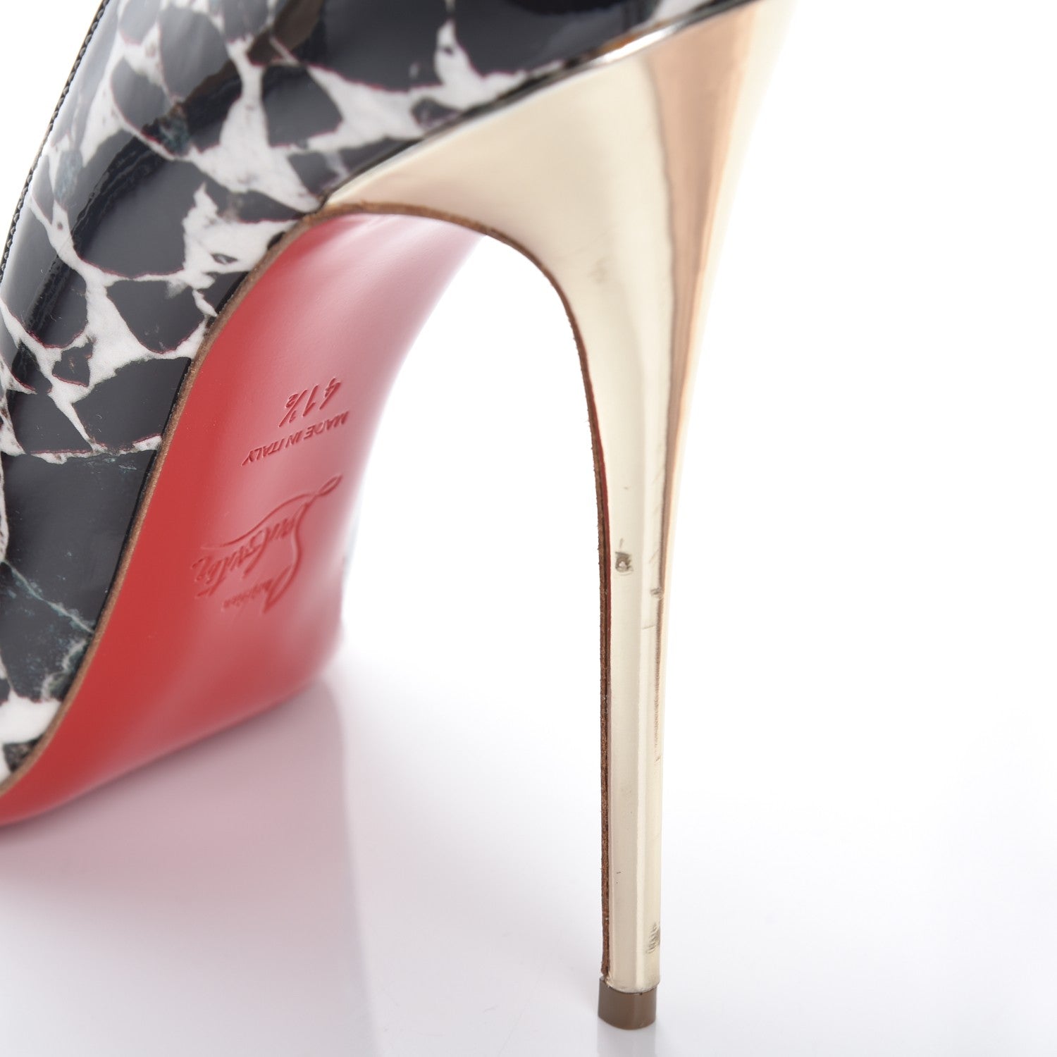 Christian Louboutin Patent Carrare Pigalle Follies 120 Pumps 41.5 Black White Light Gold 11 of 12