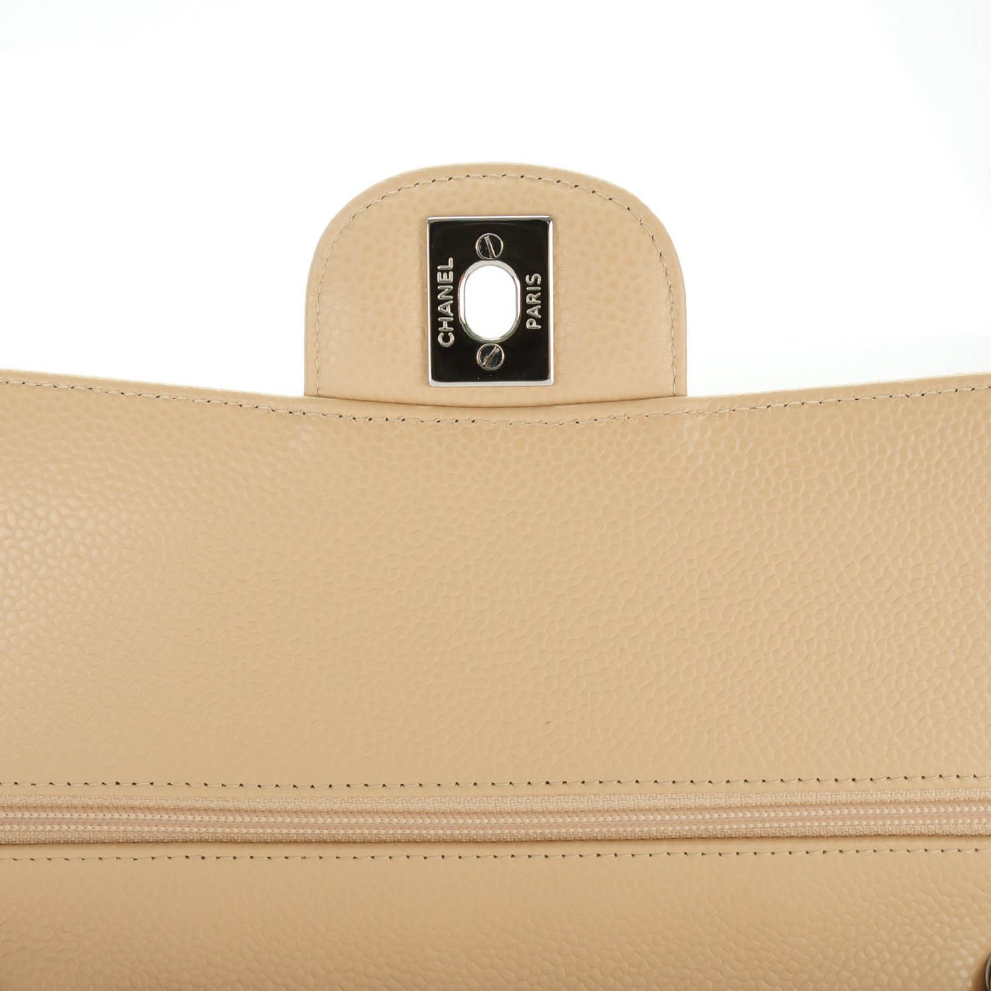 Caviar Quilted Medium Double Flap Beige Clair