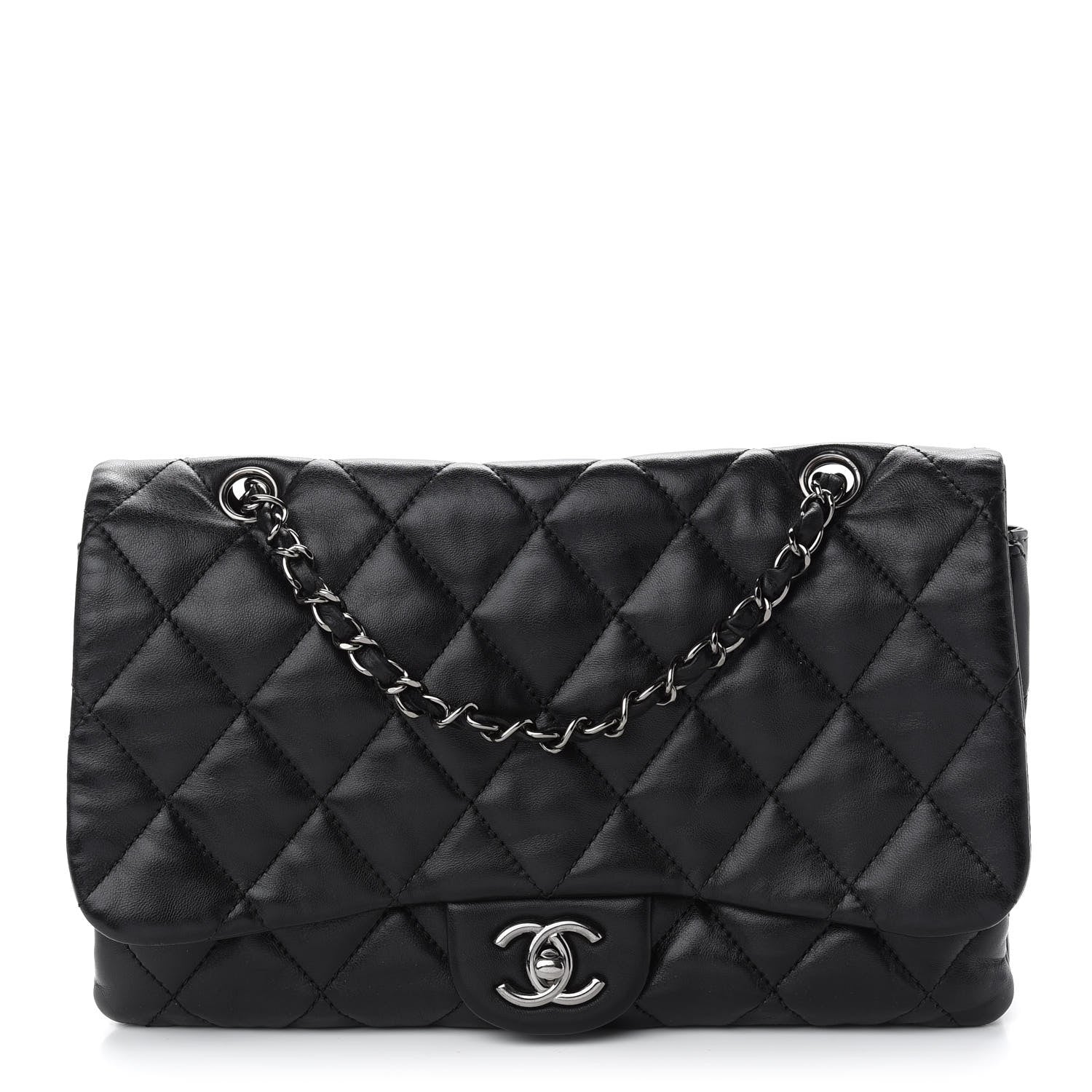 Chanel Lambskin Quilted Jumbo 3 Flap Black 1 of 9