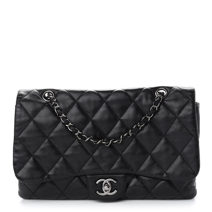 Chanel Lambskin Quilted Jumbo 3 Flap Black 1 of 9