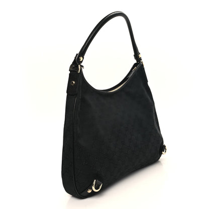 Gucci Denim Monogram Abbey D Ring Hobo Black 3 of 13
