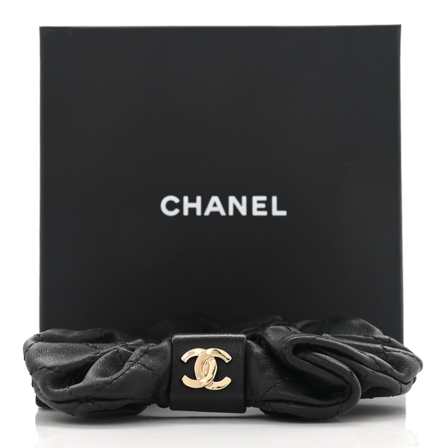 Lambskin Quilted CC Hair Scrunchie Black