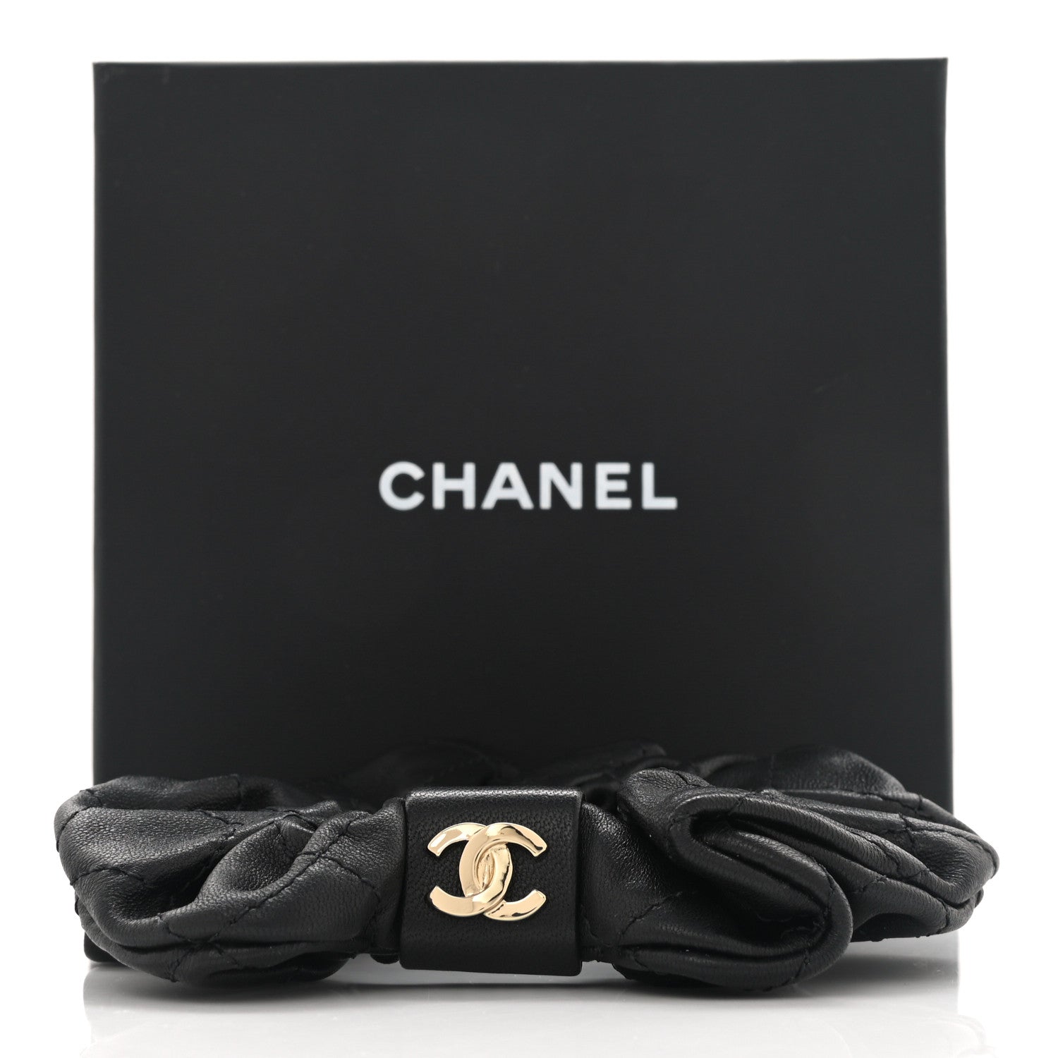 Chanel Lambskin Quilted CC Hair Scrunchie Black 5 of 5