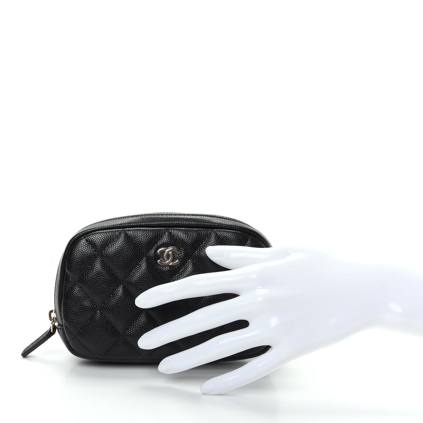 Caviar Quilted Small Curvy Pouch Cosmetic Case Black