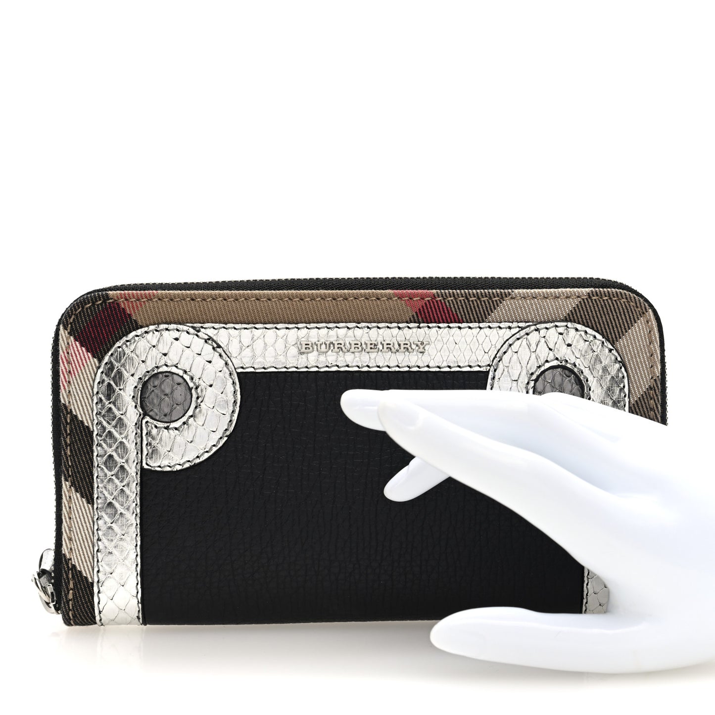 Grainy Calfskin House Check Snakeskin Elmore Zip Around Wallet