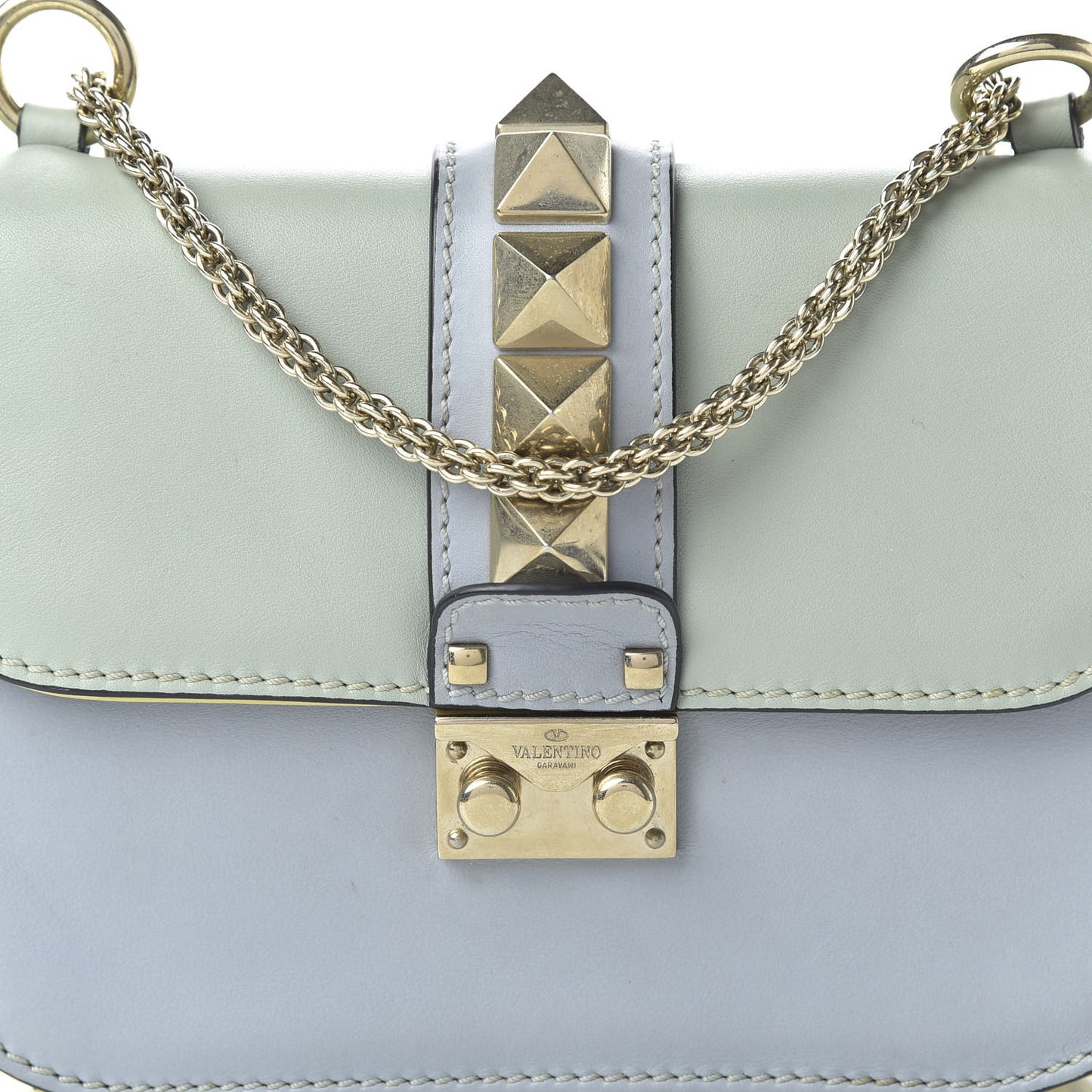 Vitello Watercolor Small Glam Lock Rockstud Flap Rose Green Yellow Sky