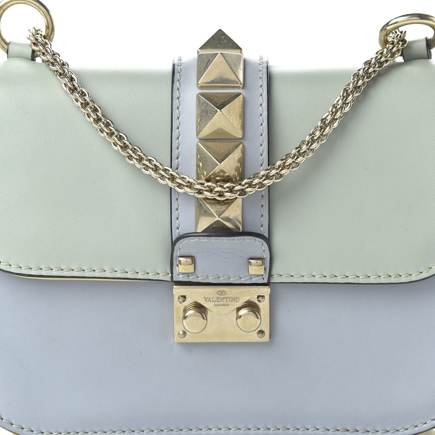 Valentino Garavani Vitello Watercolor Small Glam Lock Rockstud Flap Rose Green Yellow Sky 9 of 9