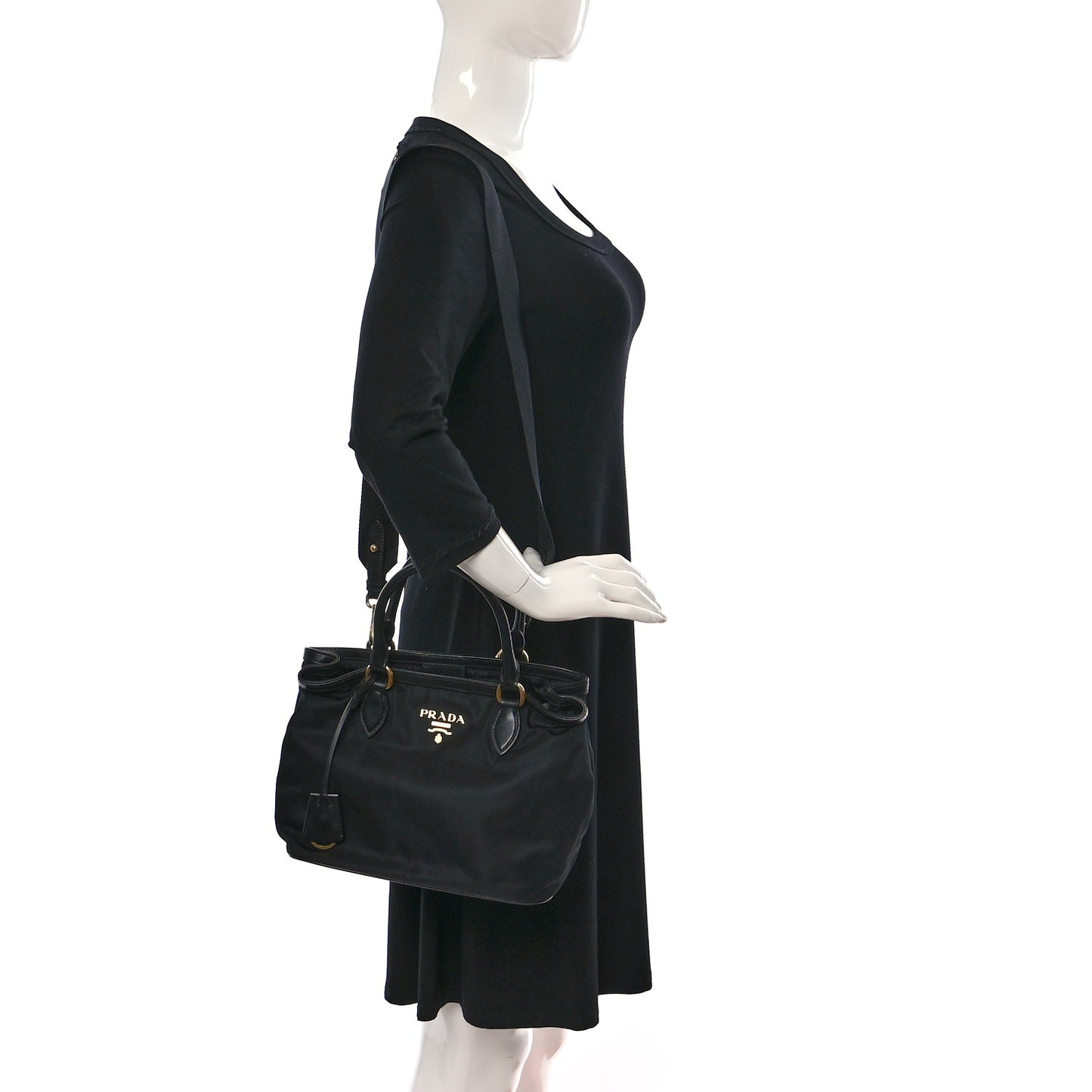 Tessuto Nylon Soft Calf Small Tote Black