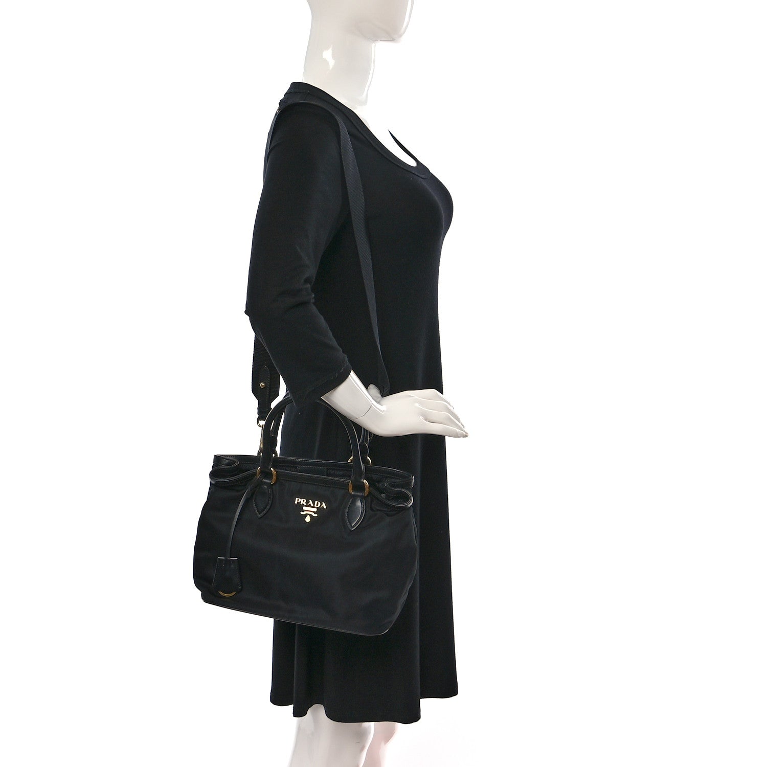 Prada Tessuto Nylon Soft Calf Small Tote Black 2 of 9