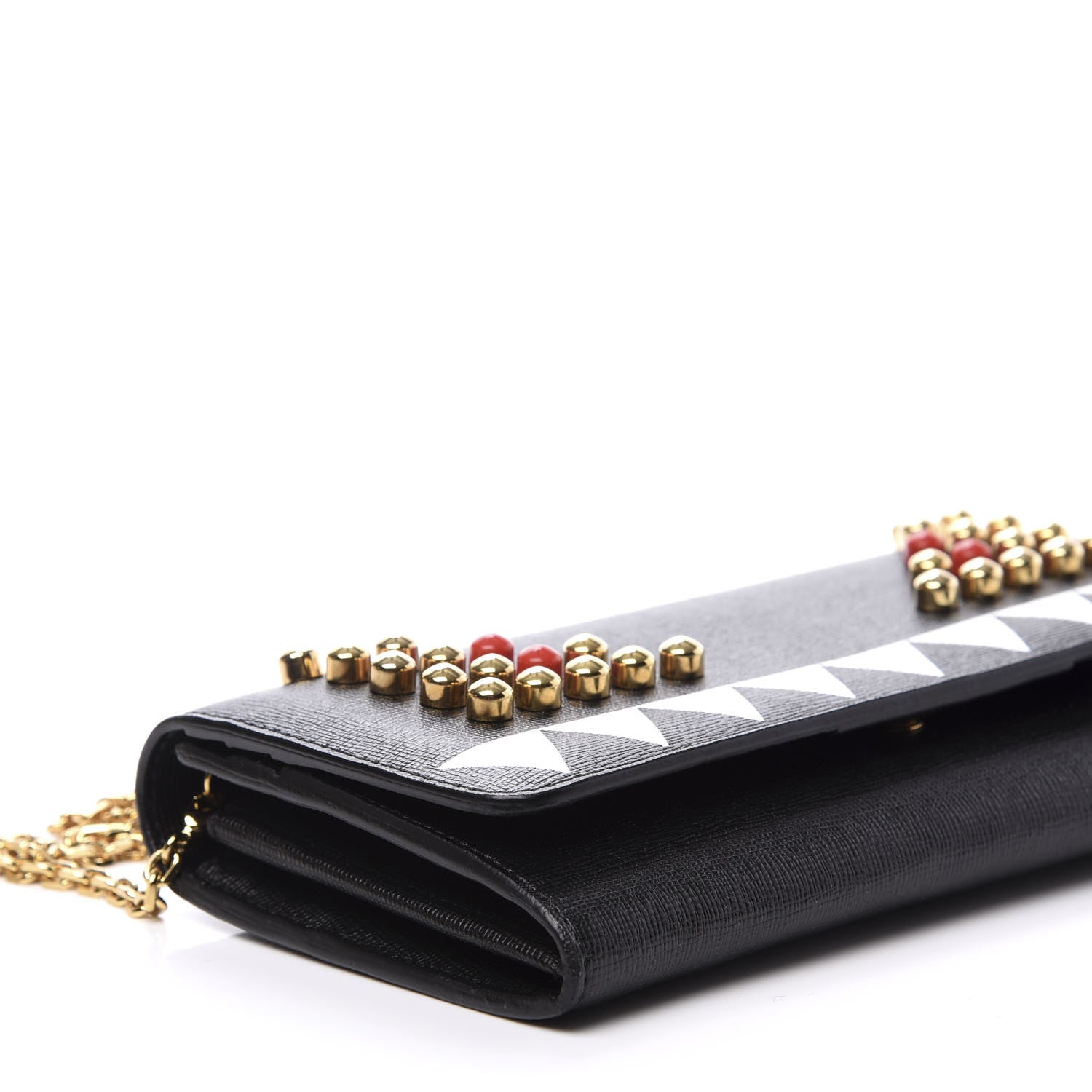 Fendi Vitello Elite Studded Monster Continental Wallet on Chain Black 5 of 12