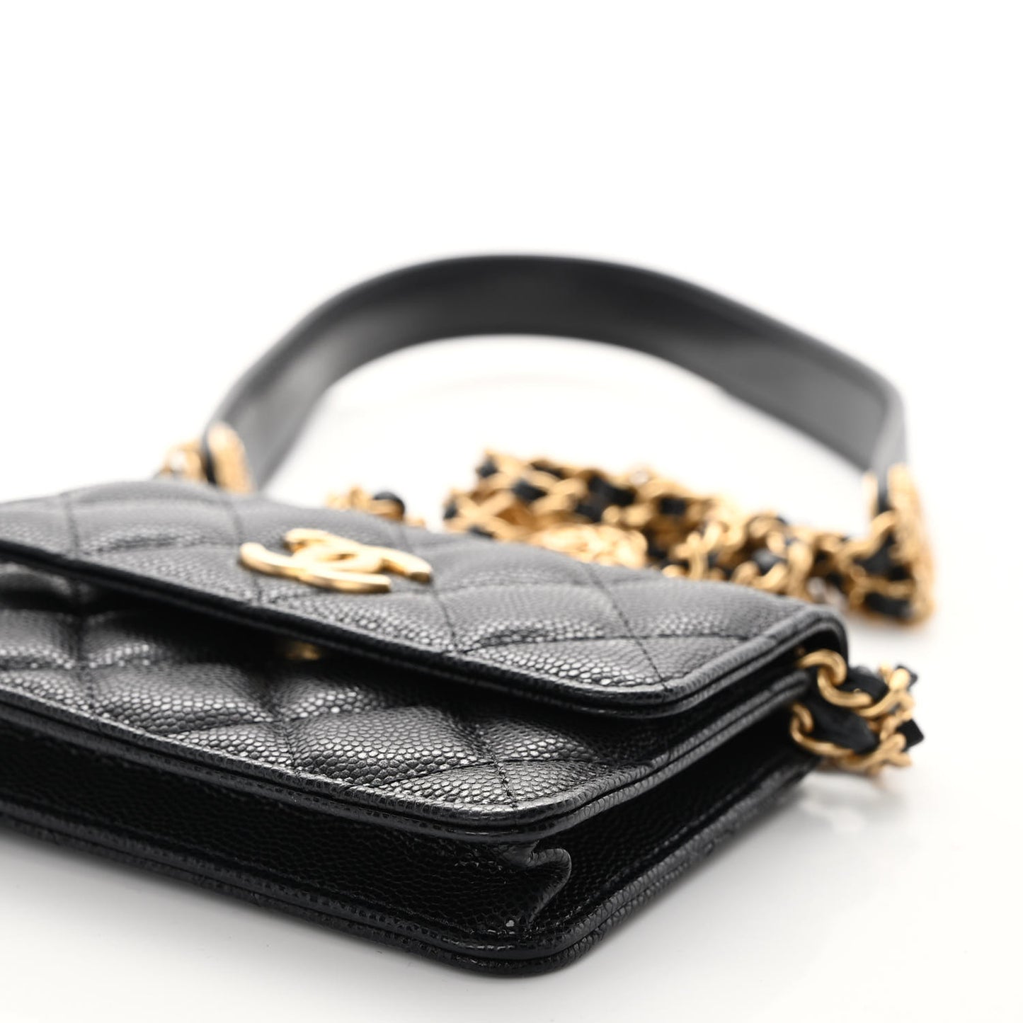 Caviar Quilted Twist Your Buttons Coin Purse With Chain Black