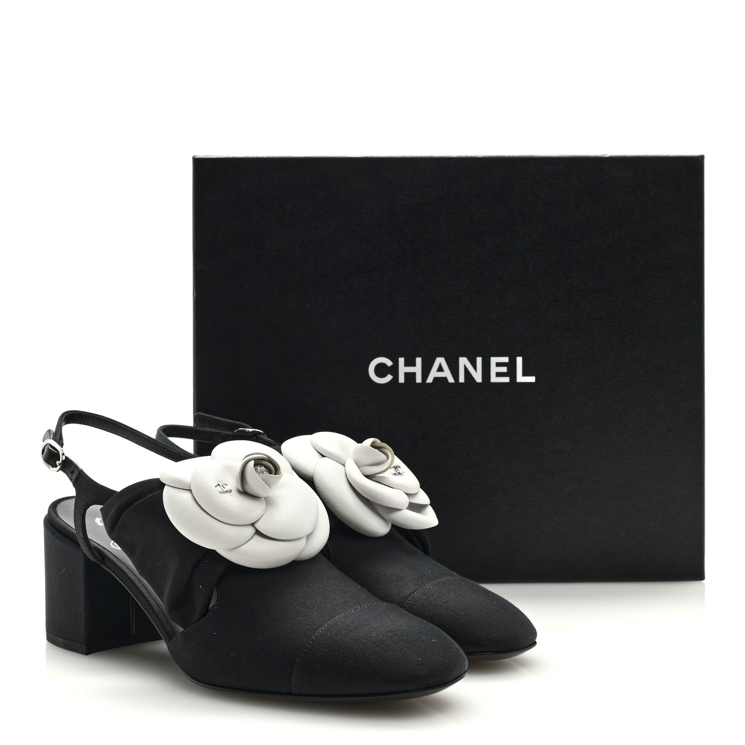 Chanel Shiny Fabric Grosgrain Cap Toe Camellia Bow Slingback Pumps 39 Black 9 of 9