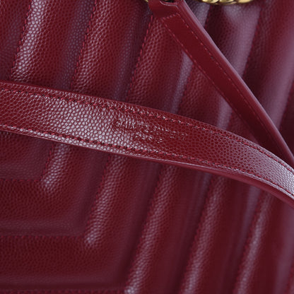 Saint Laurent Grain de Poudre Matelasse Chevron Medium Tribeca Shopping Bag Garnet 8 of 10