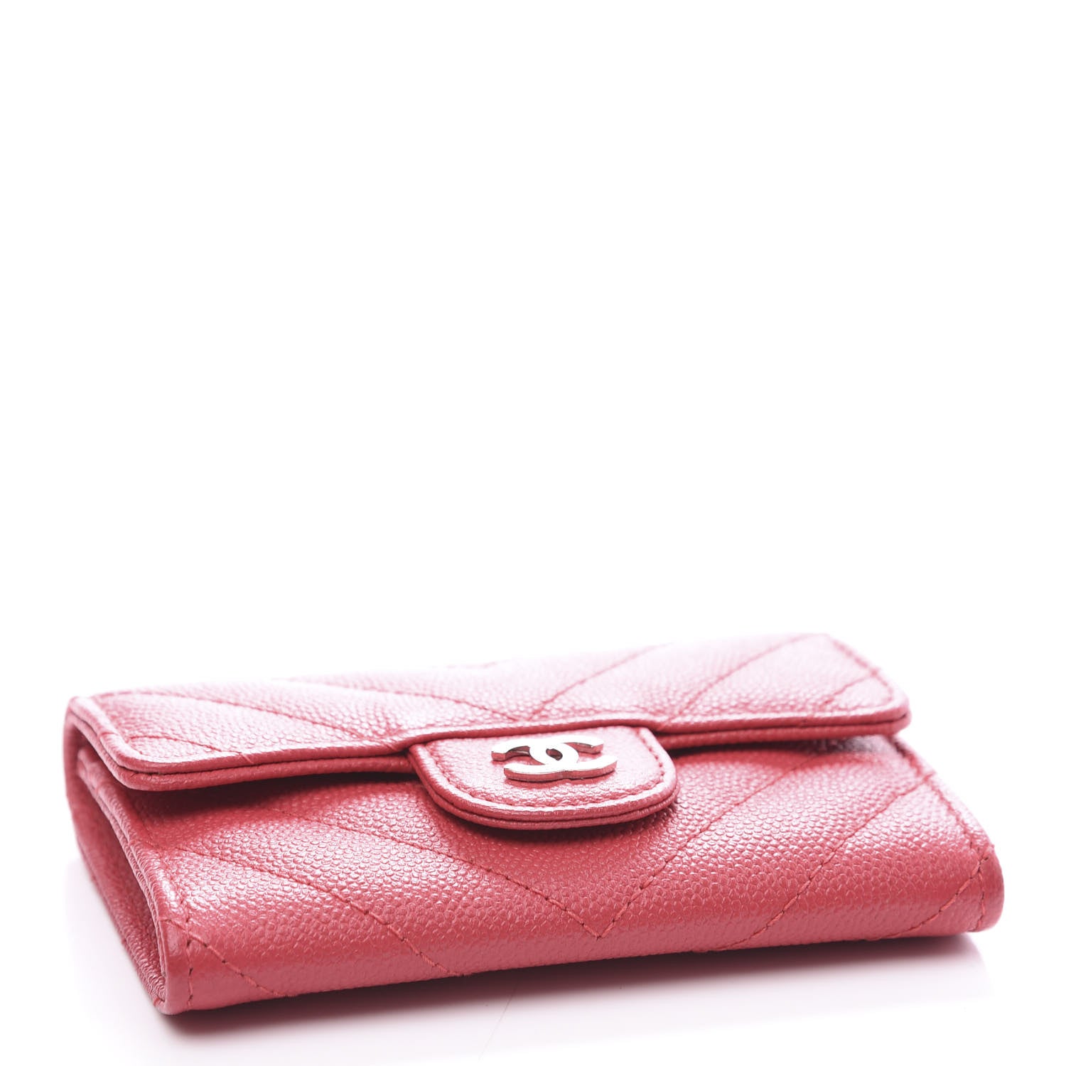 Chanel Caviar Chevron Quilted Flap Card Holder Red 3 of 9