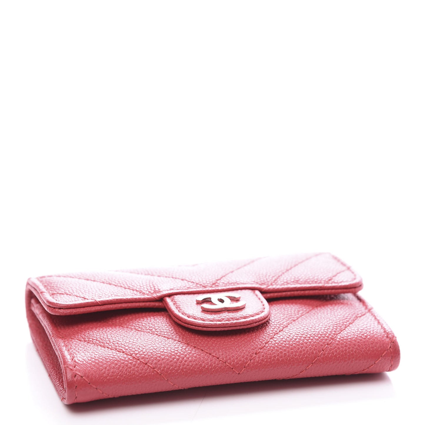 Caviar Chevron Quilted Flap Card Holder Red