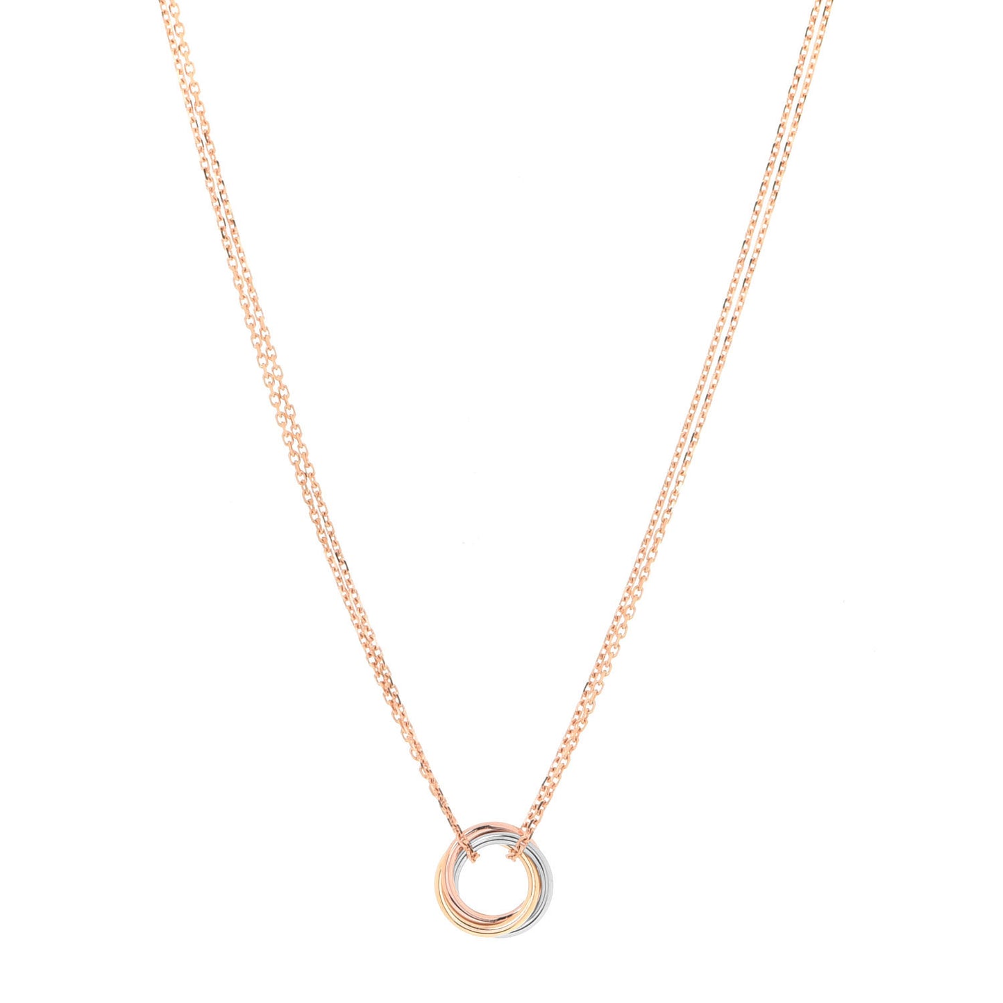 18K Pink Yellow White Gold Trinity Double Chain Pendant Necklace