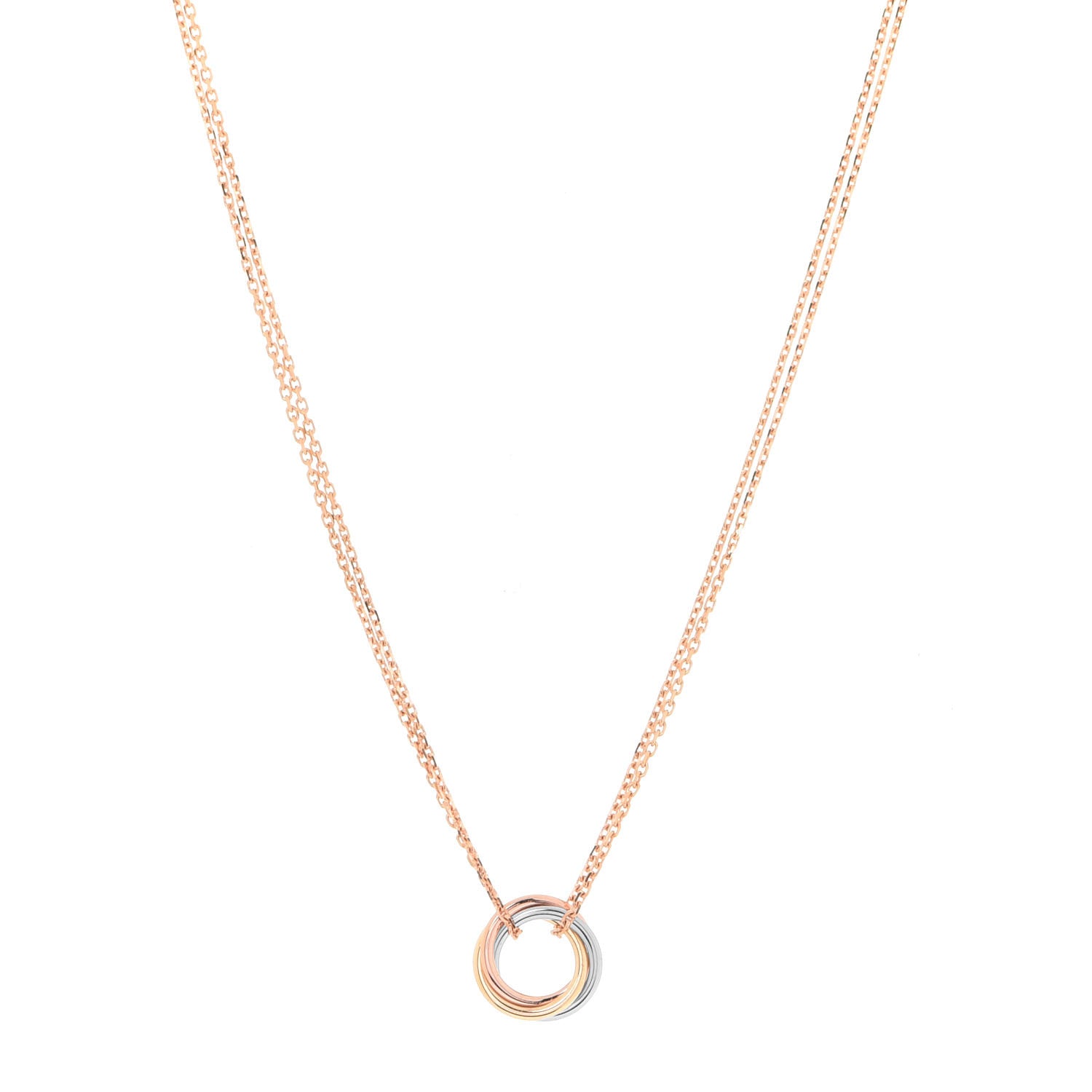Cartier 18K Pink Yellow White Gold Trinity Double Chain Pendant Necklace 1 of 6