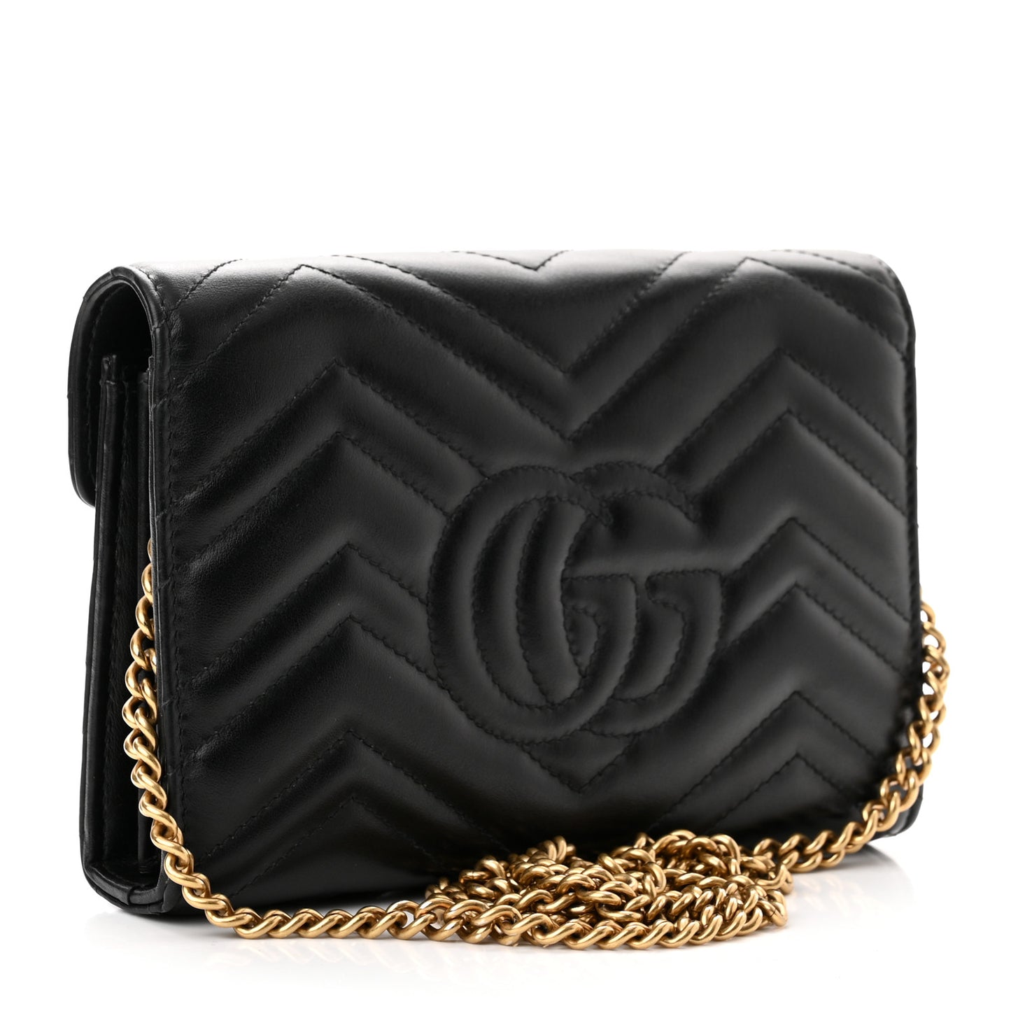 Calfskin Matelasse GG Marmont Chain Wallet Black