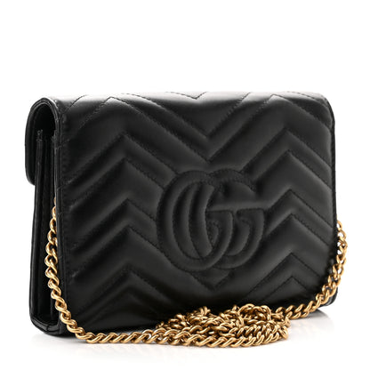 Gucci Calfskin Matelasse GG Marmont Chain Wallet Black 3 of 10