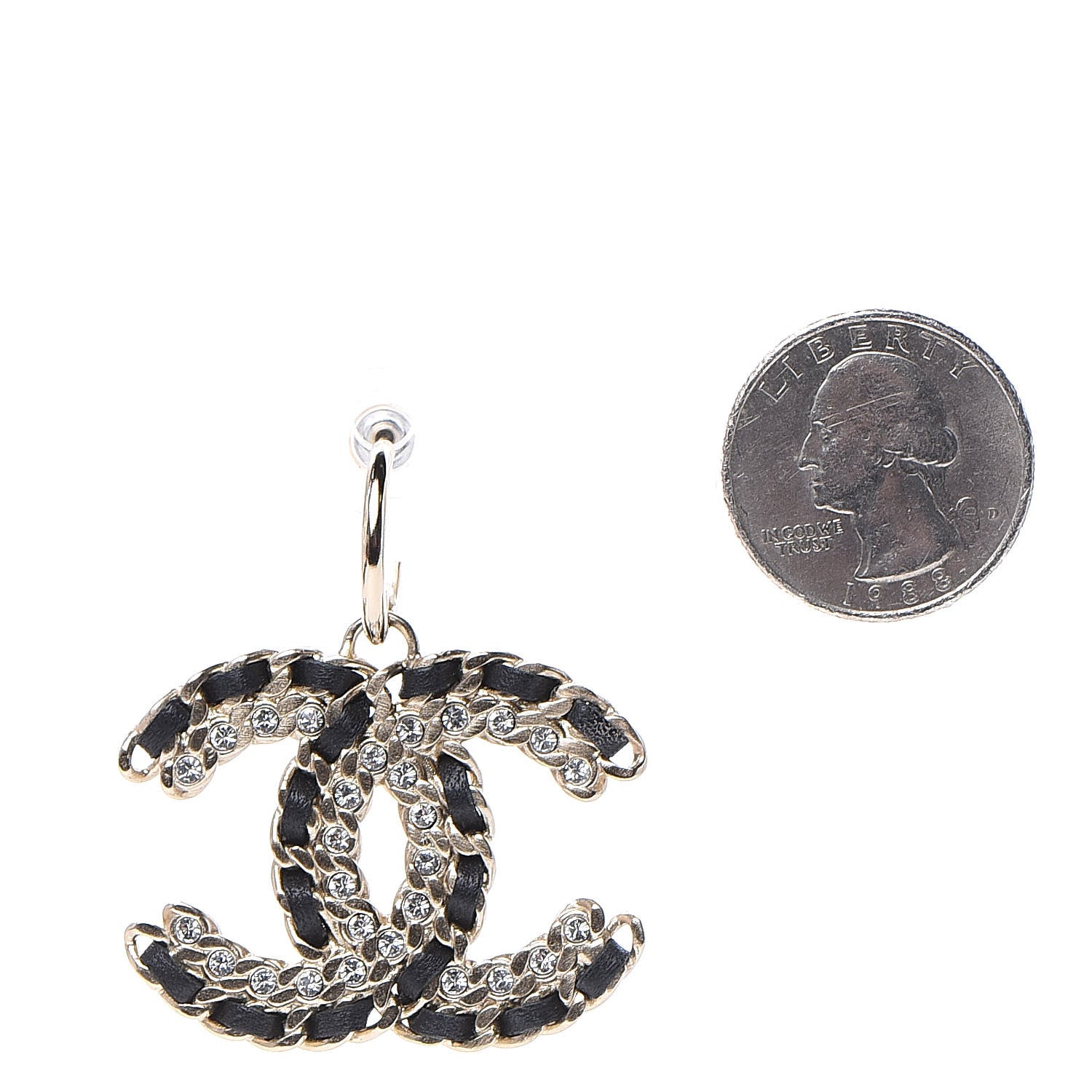 Chanel Crystal Lambskin Chain CC Vintage Allure Stud Earrings Black Gold 2 of 6