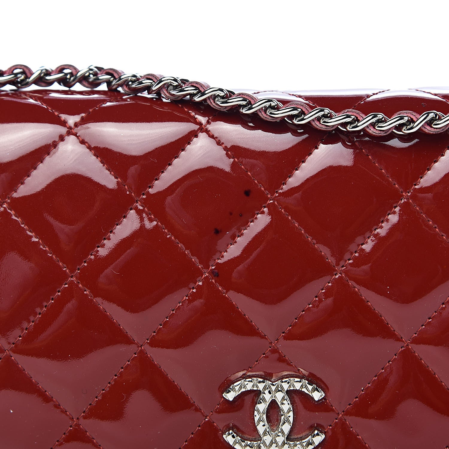 Chanel Patent Quilted Brilliant Wallet On Chain WOC Red 12 of 13