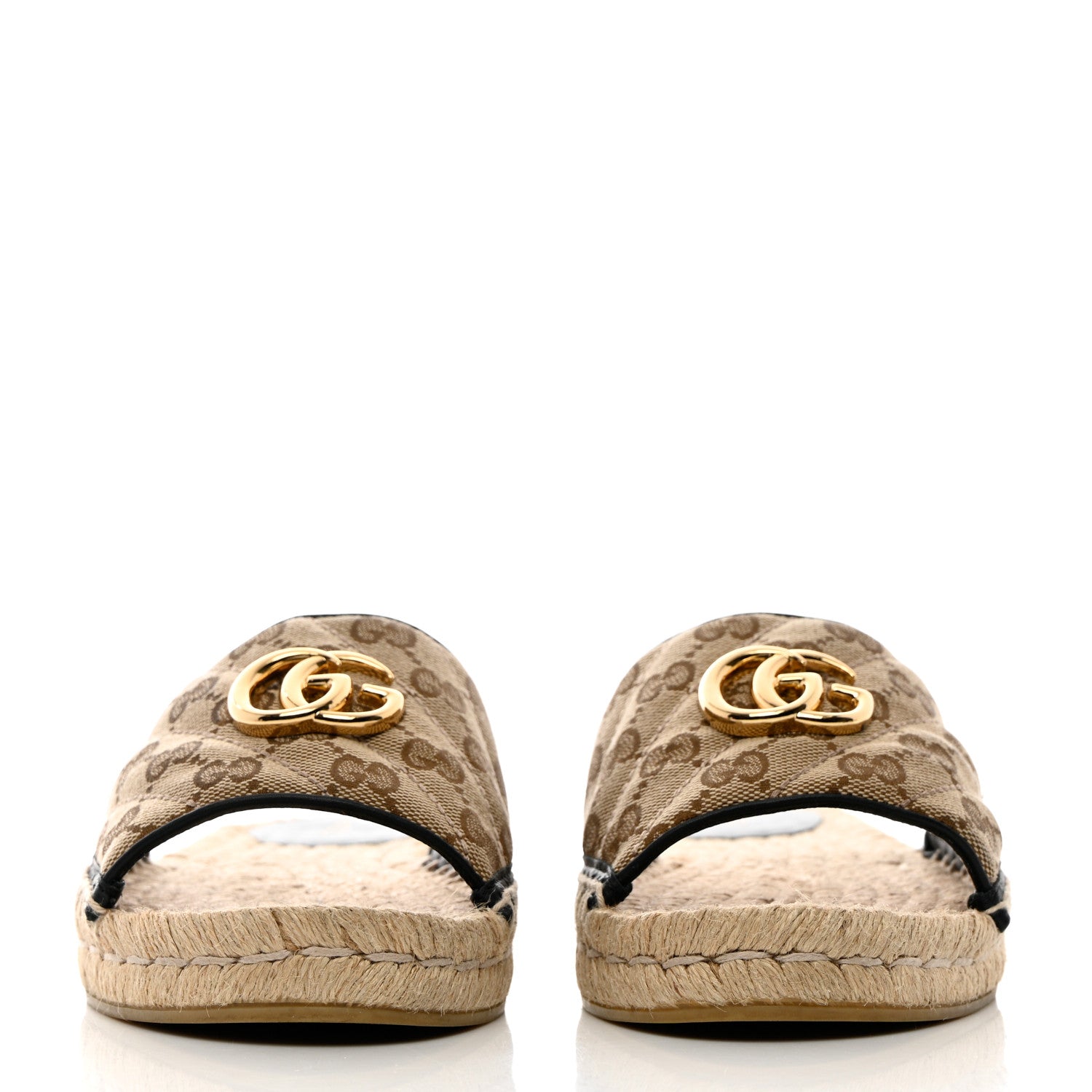 Gucci Monogram Matelasse GG Marmont Espadrille 20mm Slide Sandals 40.5 Beige Ebony Black 2 of 10